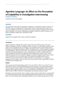 thumbnail of Agentive Language Its Effect on the Perception of Culpability in Investigative Interviewing