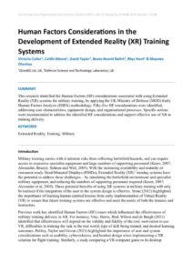 thumbnail of Human Factors Considerations in the Development of Extended Reality (XR) Training Systems