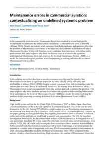 thumbnail of Maintenance errors in commercial aviation contextualising an undefined systemic problem