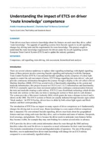 thumbnail of Understanding the impact of ETCS on driver ‘route knowledge’ competence (1)