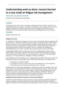 thumbnail of Understanding work-as-done Lessons learned in a case study on fatigue risk management