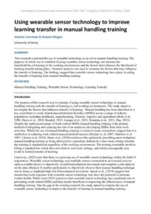 thumbnail of Using wearable sensor technology to improve learning transfer in manual handling training