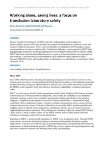 thumbnail of Working alone, saving lives a focus on transfusion laboratory safety