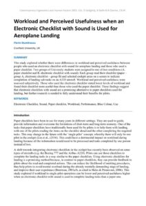 thumbnail of Workload and Perceived Usefulness when an Electronic Checklist with Sound is Used for Aeroplane Landing